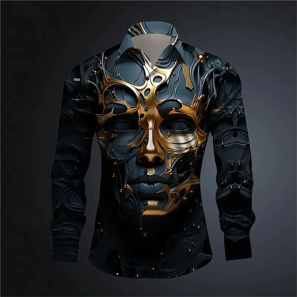 2024 New Men's Spring/Summer Long sleeved Polo Collar Cardigan Shirt Ball Club 3D Mask Printed Comfortable Men's Clothing nike men nike club matchup polo cj4457 363