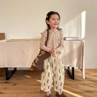 Clearance 130cm 8771 Children Pants 2024 Spring New Korean Washed Cotton Baby Girl's Harem Pants 1-7Year Kid's Trousers 3