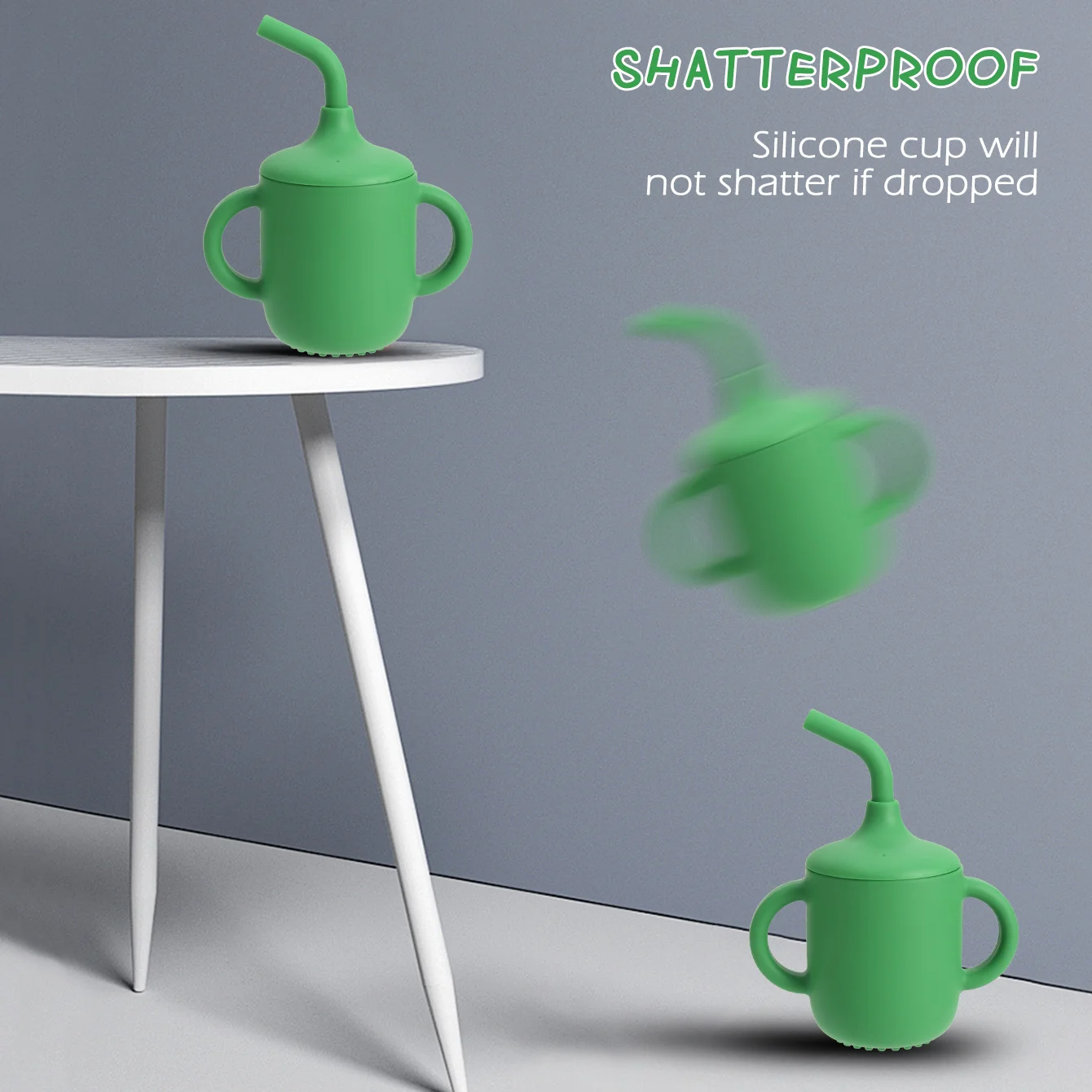 컬러 키즈 1PC  먹이기 빨대 컵 더블 핸들 BPA 프리 용 실리콘 학습 컵 훈련용 물컵 크리스마스 선물