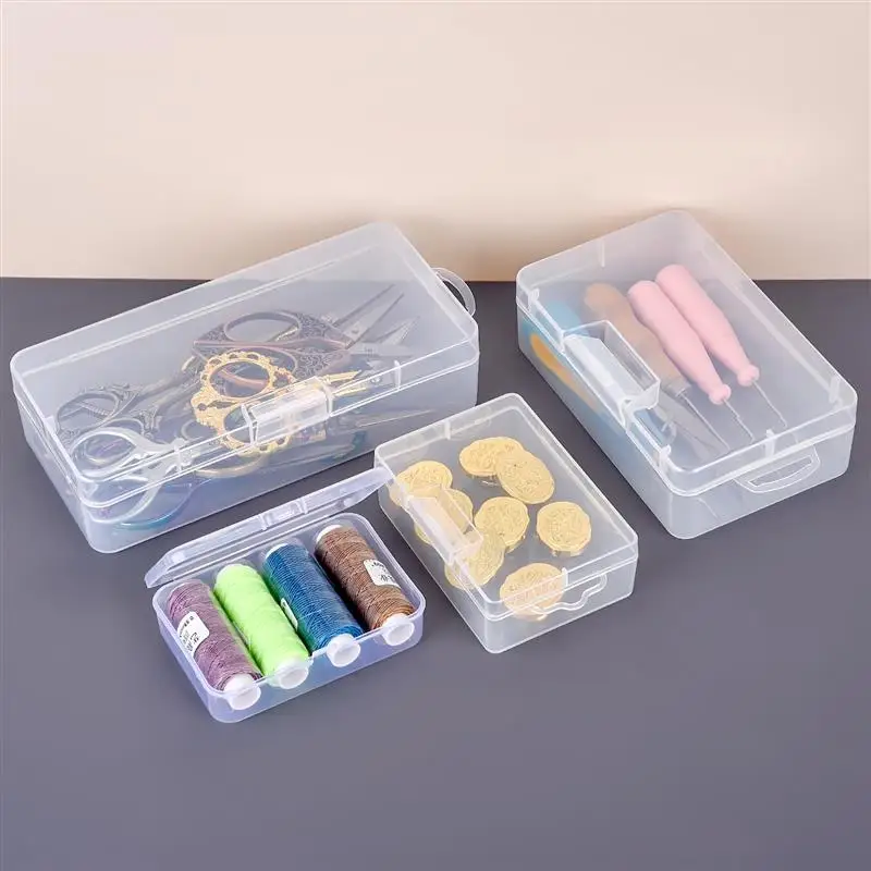 Mini Storage Box Transparent Plastic Jewelry Storage Box Container Portable Sewing Tool Needle Thread Packaging Case
