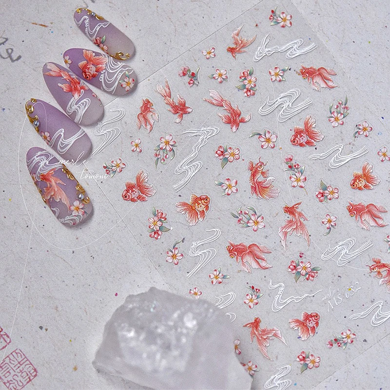5D rich goldfish nail stickers lotus carp ribbons nail art appliqu&eacute;s handmade creative art decorations nail stickers