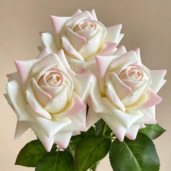 Luxurious Real Touch Roses - Set of 3 Artificial Flowers for Elegant Home and Event Decor (3PCS - Milky pink)