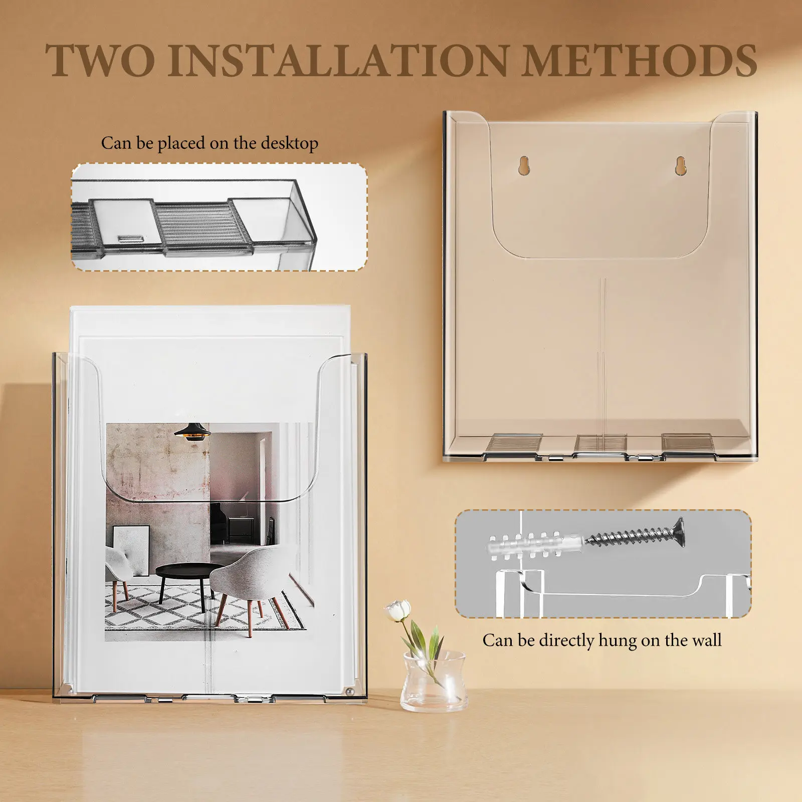 4Pcs 아크릴 잡지 홀더 벽걸이형 투명 문서 파일 주최자 브로셔 디스플레이 스탠드 사무실 학교 소매점 A4