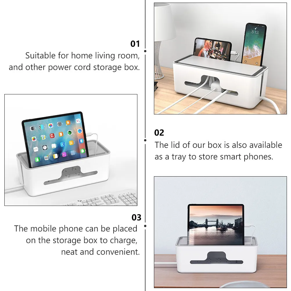 1Pcs 프리미엄 플라스틱 케이블 관리 상자 홈 오피스 침실 연구 코드 정리함 데이터 라인 보관을 위한 미끄럼 방지 고무 코너