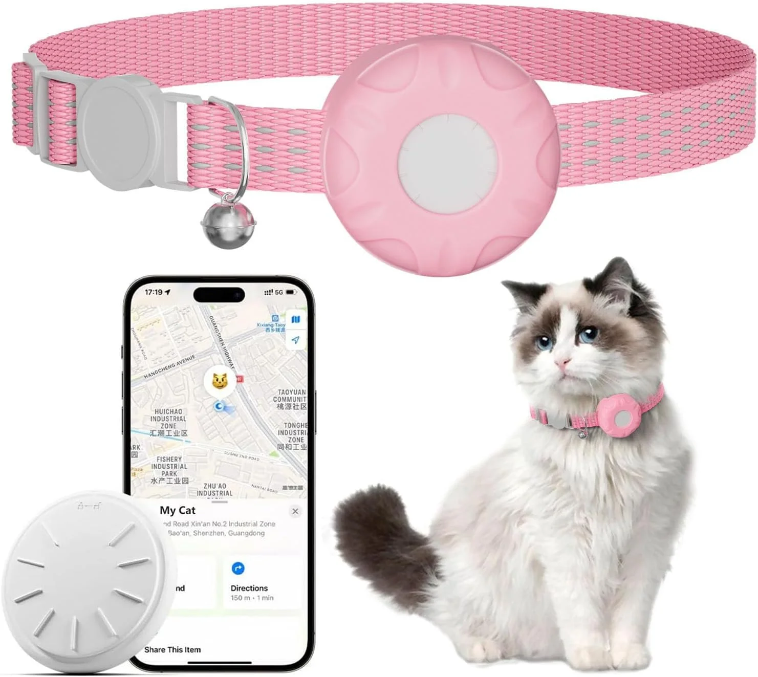 HONGTOP Cat chain tracker pet cat real-time positioning GPS anti loss device safety elastic buckle waterproof tracker (IOS only)