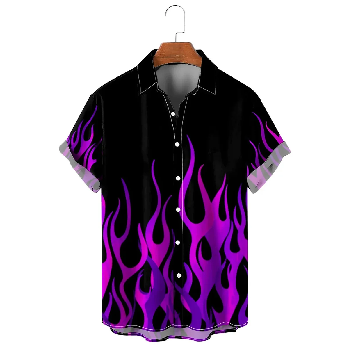 Men's shirt summer flame high-definition pattern 3D printing lapel button up shirt tiki series Hawaiian short sleeved shirt 2