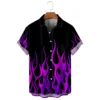 Men's shirt summer flame high-definition pattern 3D printing lapel button up shirt tiki series Hawaiian short sleeved shirt 2