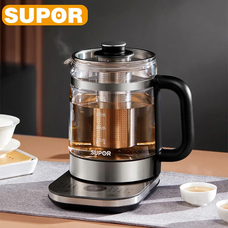Bouilloire électrique Multifonction 2,5 L + Théière 1 L – Verre Et Inox, 1500W, Réglage Température Tactile, Passoire à Thé