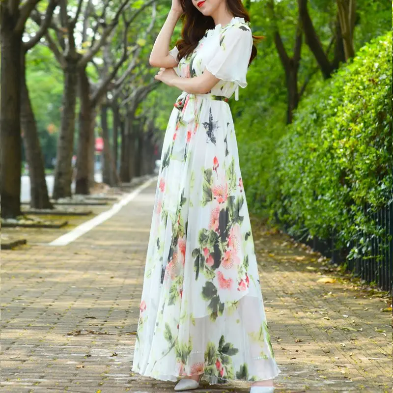 Women's Boho Floral Maxi Dress Ladies Holiday Party Beach Long