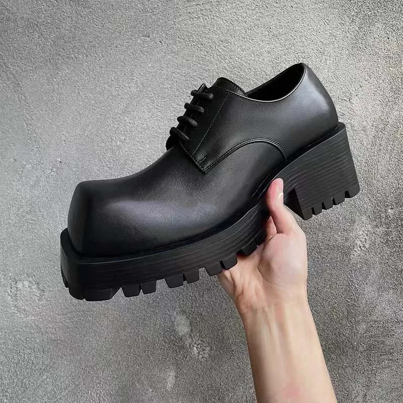 Lace-up platform square head derby shoes LEATHER SLIP-ONS