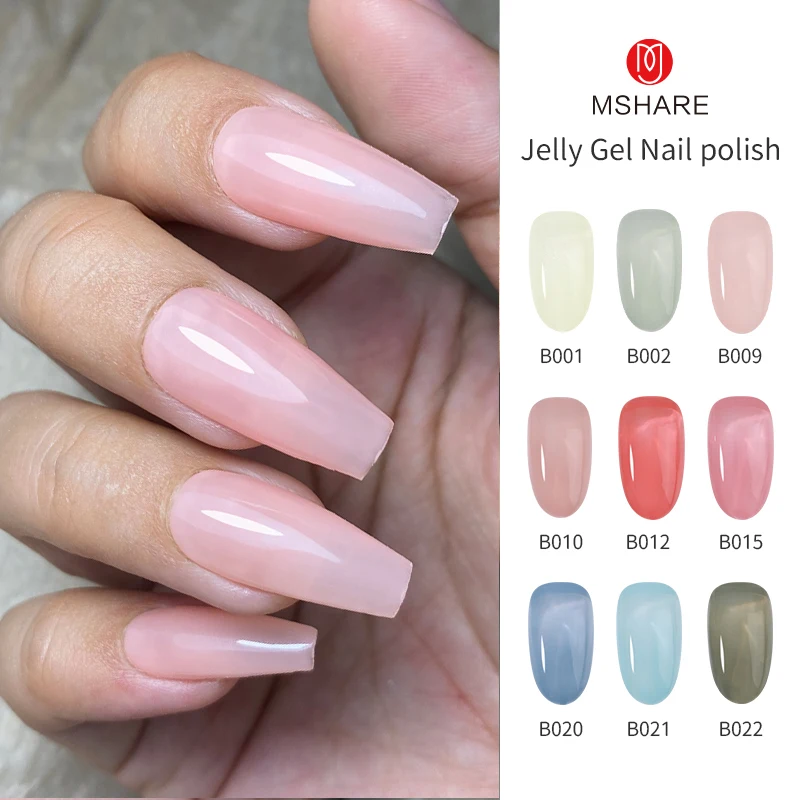 

MSHARE Jelly UV Gel Polish 9pcs Set Milky Jelly Nails Gel Polish Translucent semi-permanent UV Led Gel Cure with Lamp 10ml