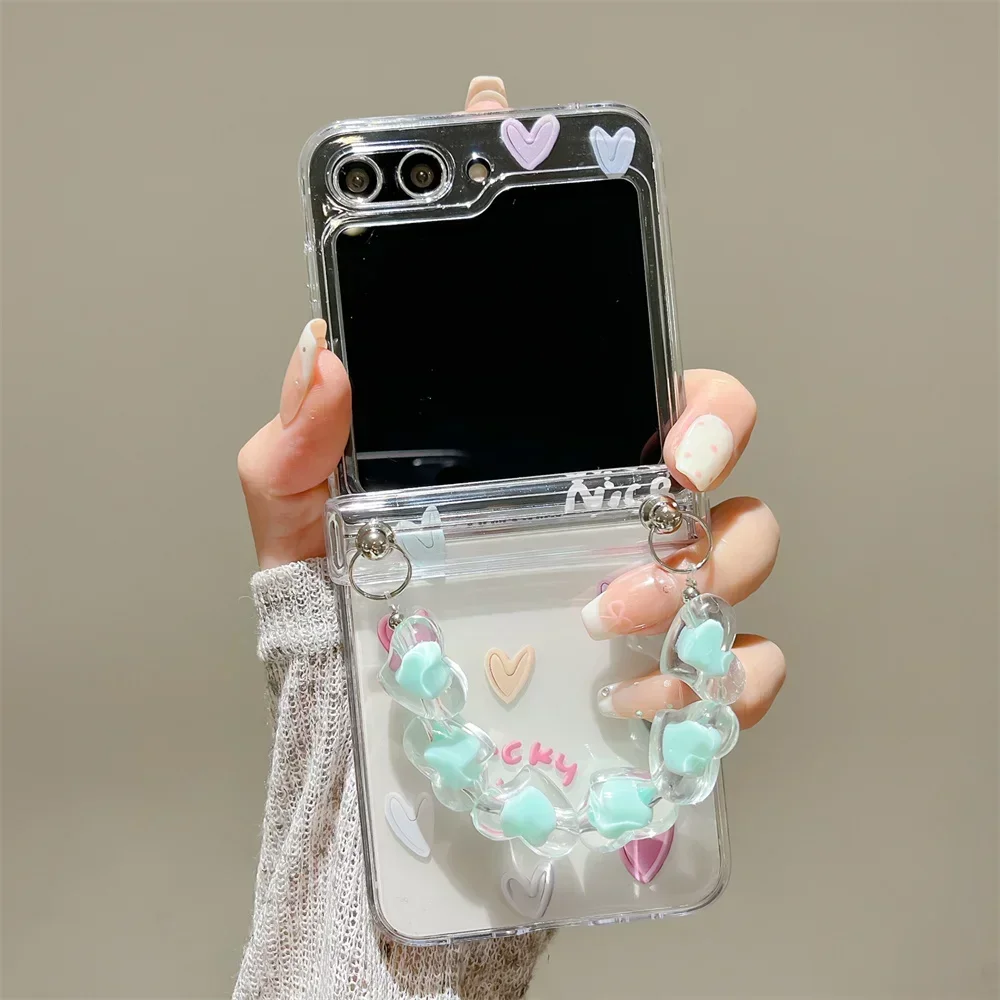 Chic Butterfly Love Heart Wrist Strap Phone Case with Hinge Protection - Clear Hard Cover
