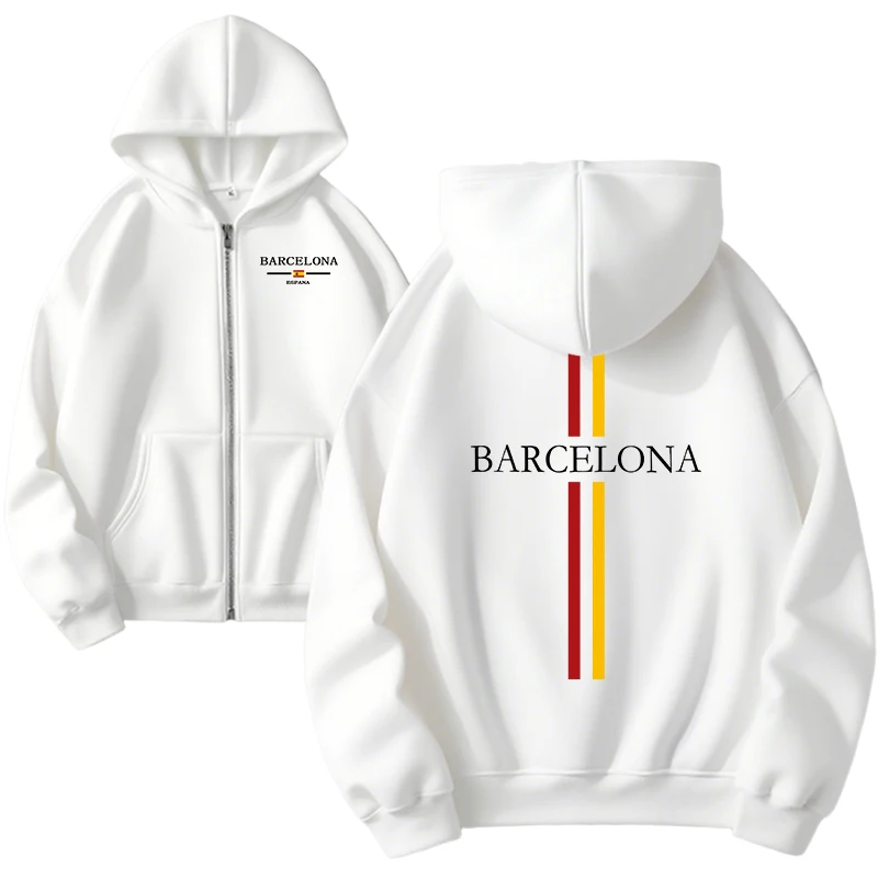 Autumn Winter Female Daily Casual Sport Coat 2025 New Arrival Woman Zipper Hoodie High Quality Barcelona Print Hooded Sweatshirt