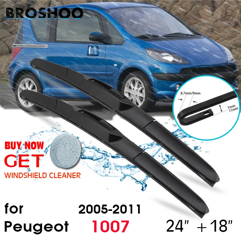 

BROSHOO Auto Styling Wiper Blades Soft Rubber For Peugeot 1007 24"&18" ,2005 2006 2007 2008 2009 2010 2011 Fit Standard Hook Arm