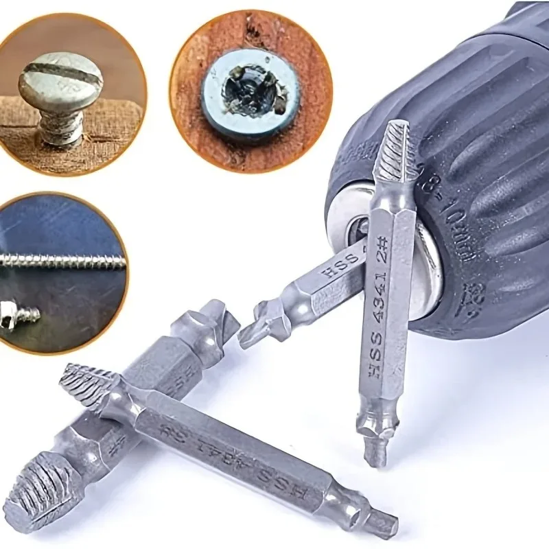 High Speed Steel HSS Drill Bit Screw Extractor Set - Stripped Broken Remover Kit Small Power Tools for Quick And Easy Removal