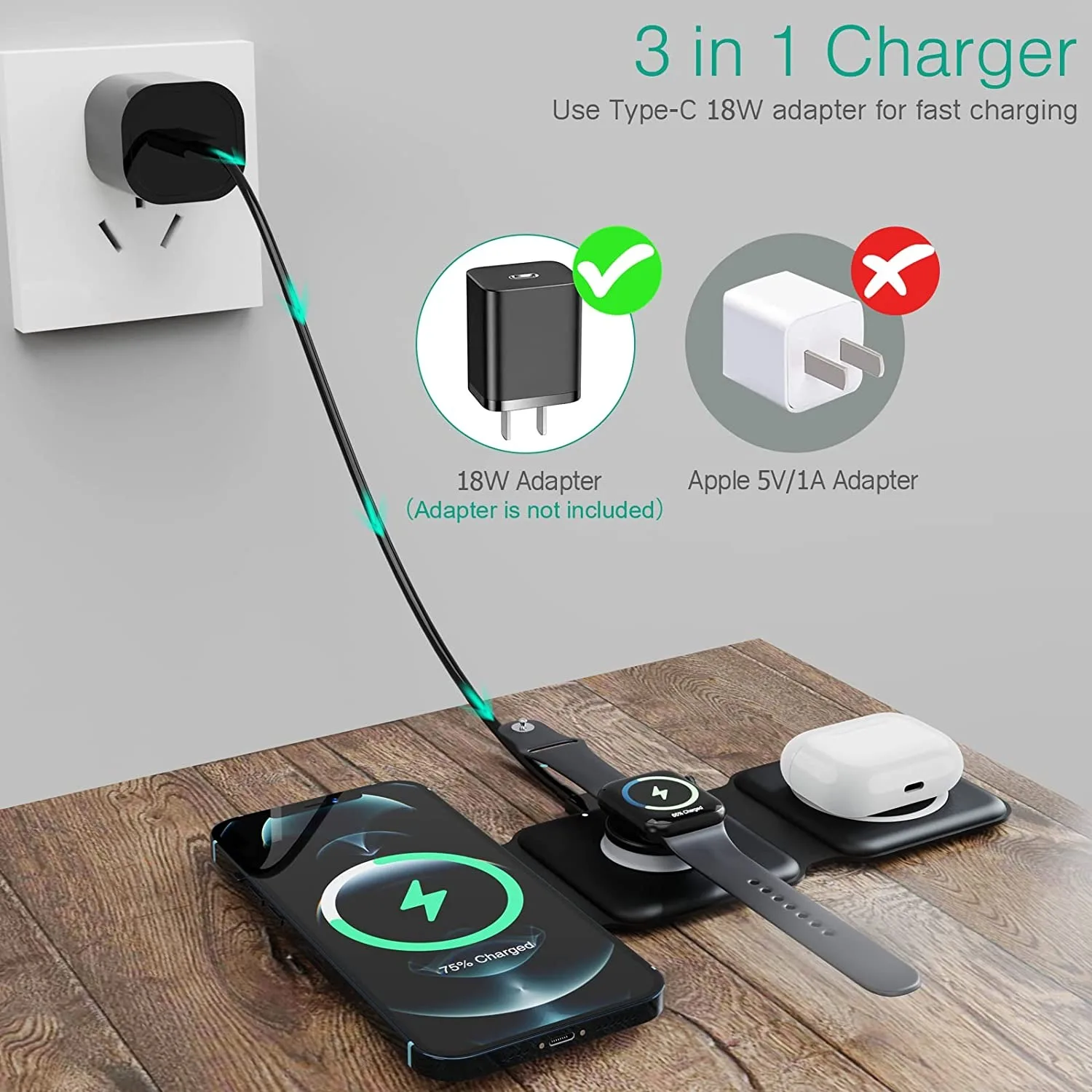 3 in 1 Multifunction Macsafe Charger 15W Magnetic Fast Wireless Charging Foldable Stand For iPhone 12 13 14 Airpod Pro iWatch SE