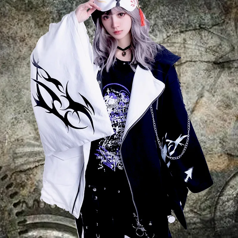 Japanese Y2K Yamamoto Rivet Chain Hooded Anime style neutral Top Jacket Men's clothing Long Sleeved jacket men's top cosplay
