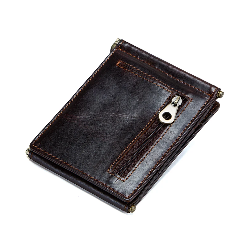 CONTACT'S Genuine Leather Money Clip RFID Card Wallets for Men Luxury Brand Zip Coin Purse Trifold Slim Cash Holder Men's Wallet