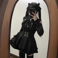 Women‘s Lolita Set Dark Femme Mesh Top & Waist Cinching Skirt, 2025 Autumn Japanese Street Style Coord for Gothic Baddie Fashion - Image 4