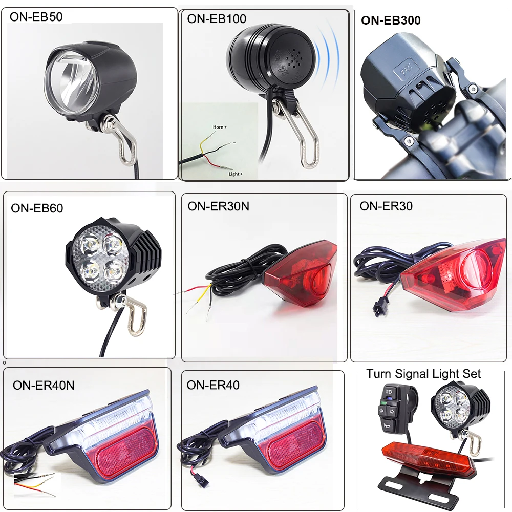 Ebike Light LED 36V 48V Electric Bike Headlight Rear Light Turn Signal Set electric bicycle light