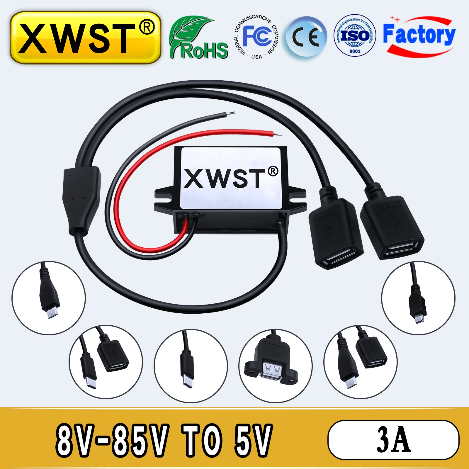 

DC DC Converter 12V 24V 36V 48V 60V 72V to 5V Buck Power Inverter 3A 15W Micro Type-C Mini USB Voltage Regulator Transformer CE