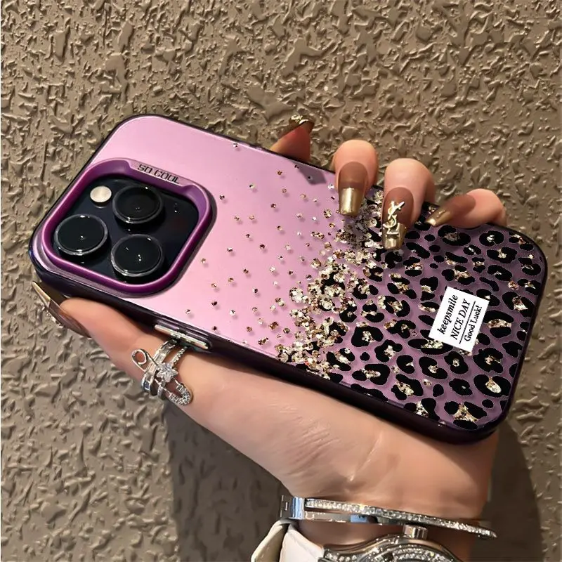 Golden Particle Leopard Phone Case - Elegant and Durable Cover