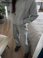Autumn Sweatpants Set Women White Oversize Sweatshirt With Zipper And Hood Tracksuits Set Women Two Piece Gray Sports Pants Suit - Image 6
