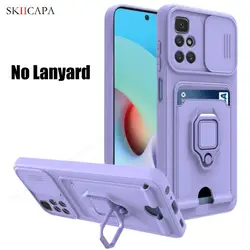Compact Crossbody Wallet Case with Slide Lens Cover and Stand Holder for Redmi 12C (Purple)