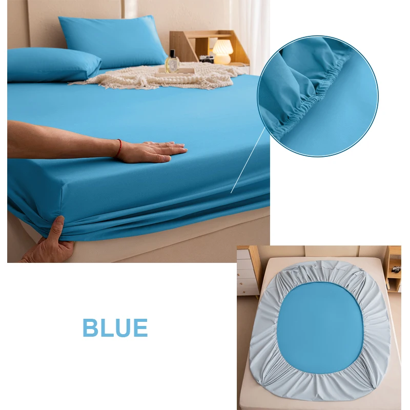 Description Picture 5 of itemWaterproof Bed Sheets 200x200 Pure Color Adjustable Fitted Sheets With Elastic Band Mattress Protector Double Fitted Sheet Home