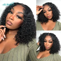 Ali Grace cheveux Bob perruque crépus bouclés cheveux Transparent 13x4 dentelle avant perruque pré-plumé courte Bob perruques profonde bouclés Remy cheveux humains 2