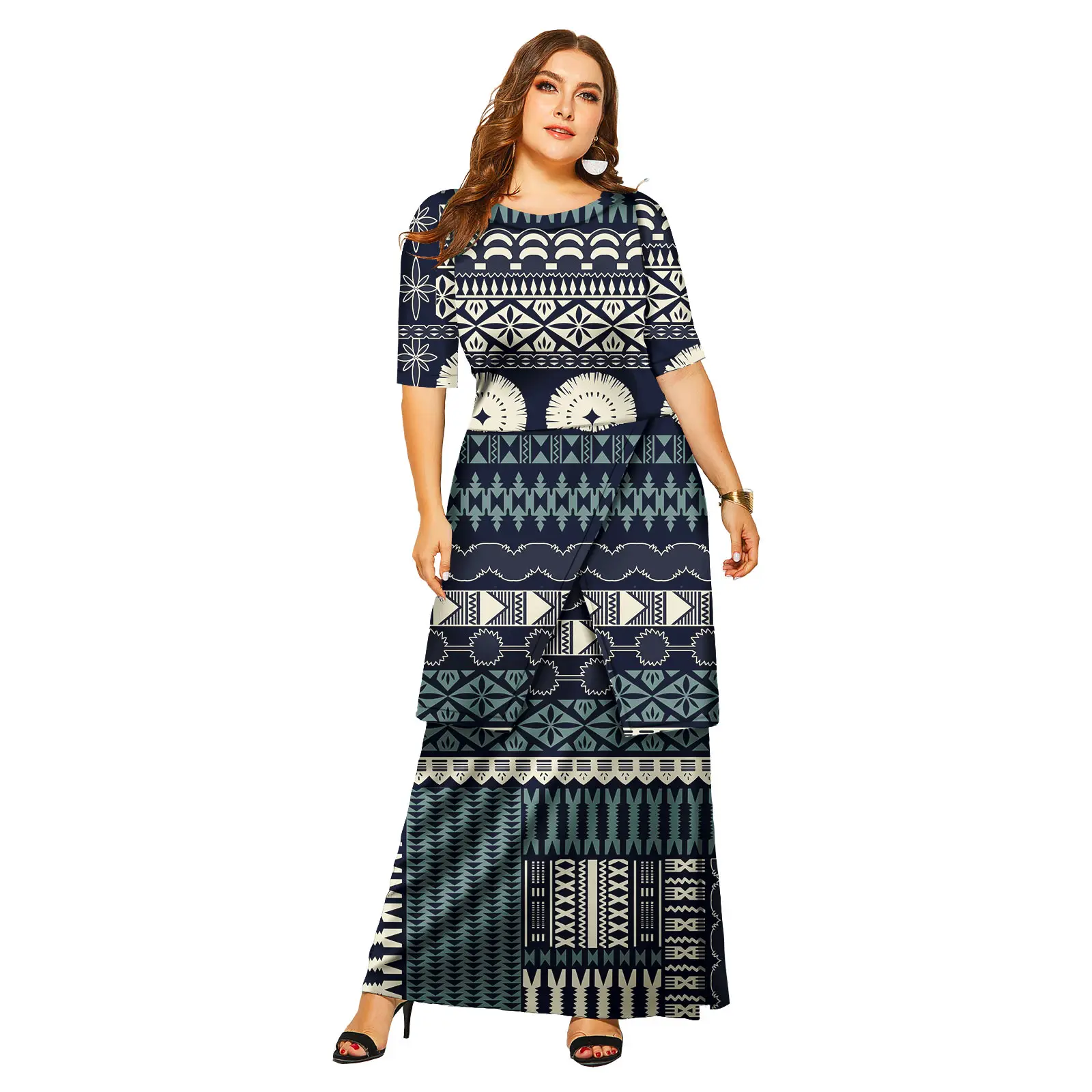 MORNWORLD Women's 2-Piece Puletasi Dress Set - Polynesian Island Style Top & Skirt, Plus Size - View #5