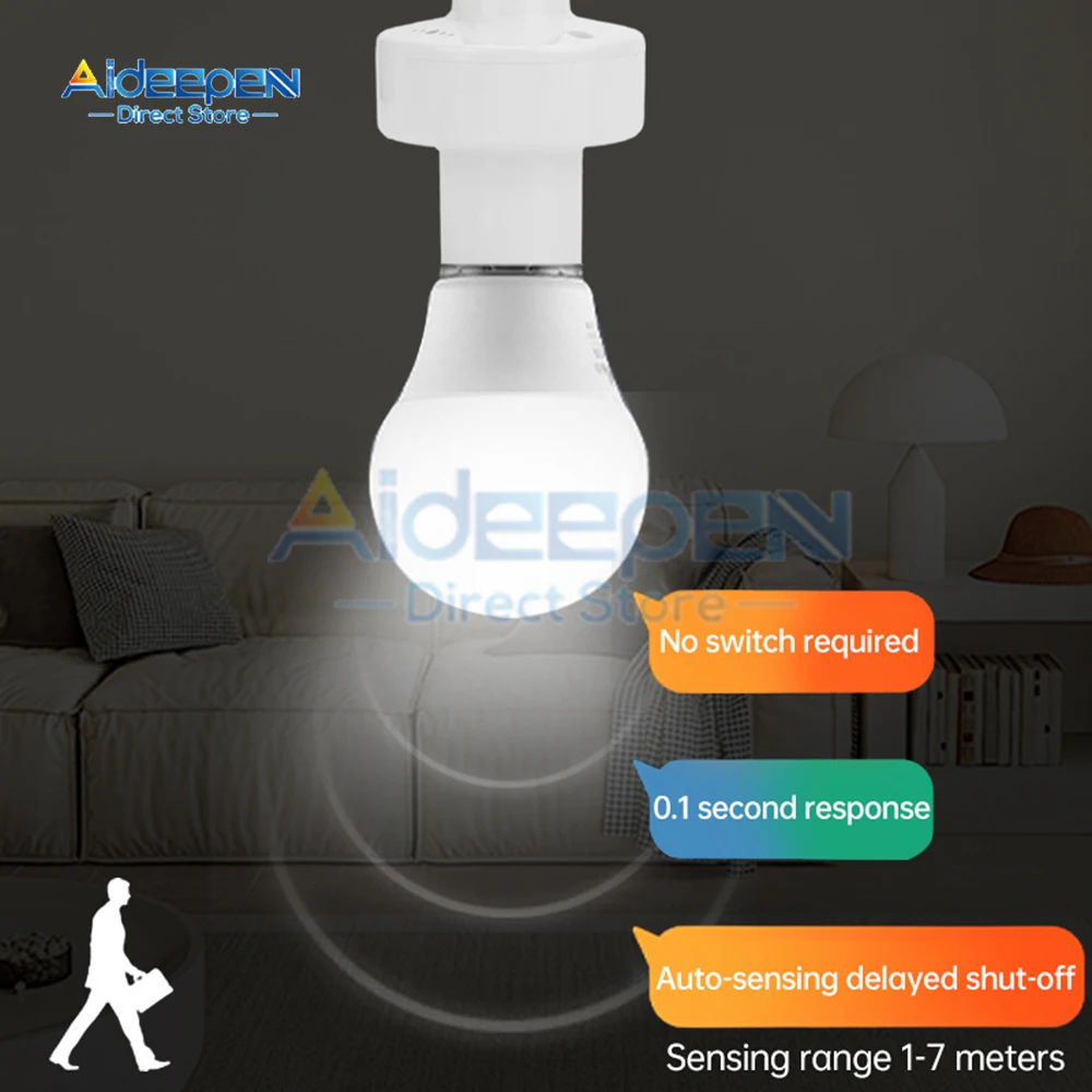 Lamp Holder E27 Radar Induction White Ceiling Light Bulb Socket