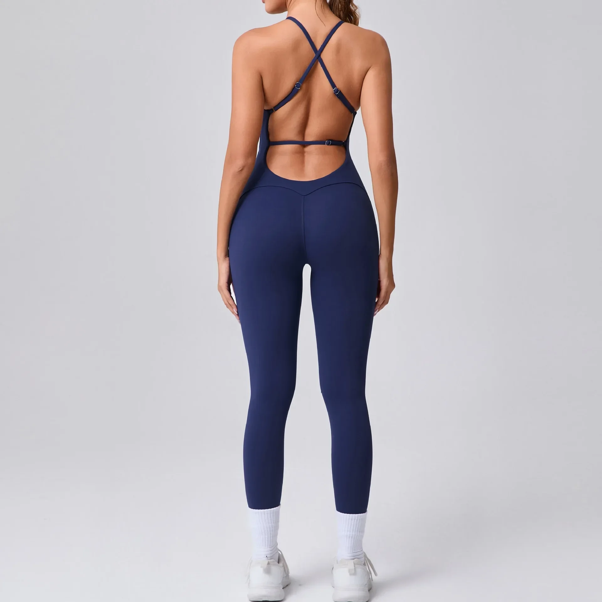Seamless Yoga Jumpsuits Sports Fitness Cross Straps Beauty Back Peach Hip Raise Tight One-piece Gym Workout Tracksuits for Women 2