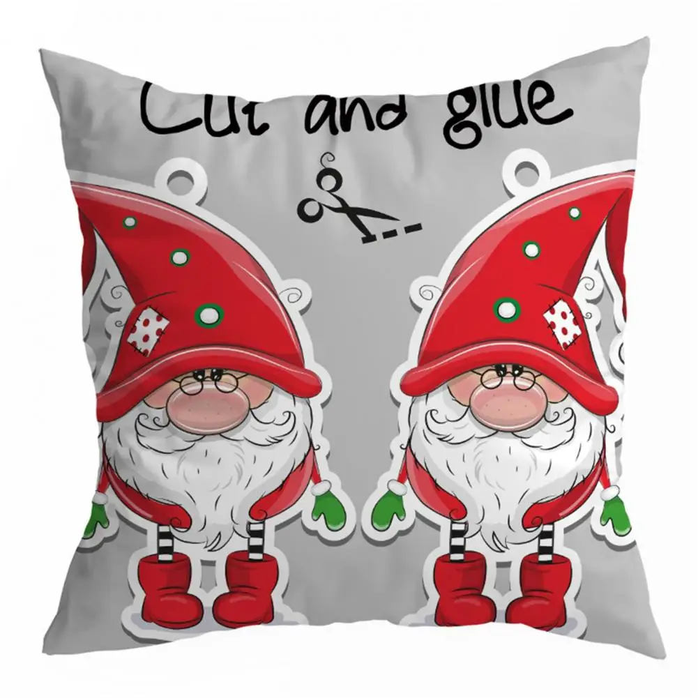 

Useful Cushion Cover Cozy Protective Square Christmas Gnome Pattern Throw Pillow Case