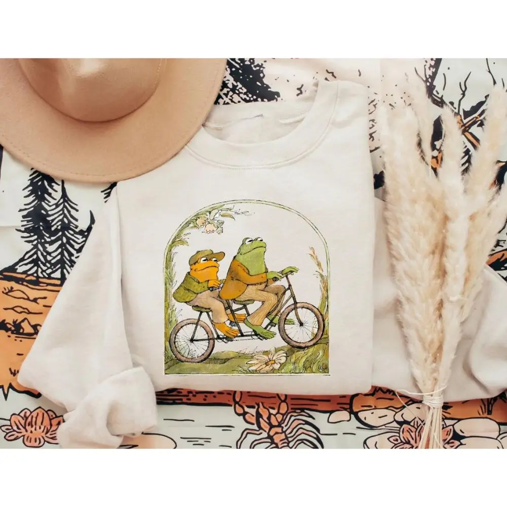 Frog Print Sweatshirt Casual Long Sleeve Crew Neck Sweatshirt For Fall & Spring Women's Clothing Couple Gift 2024 Fashion Tops