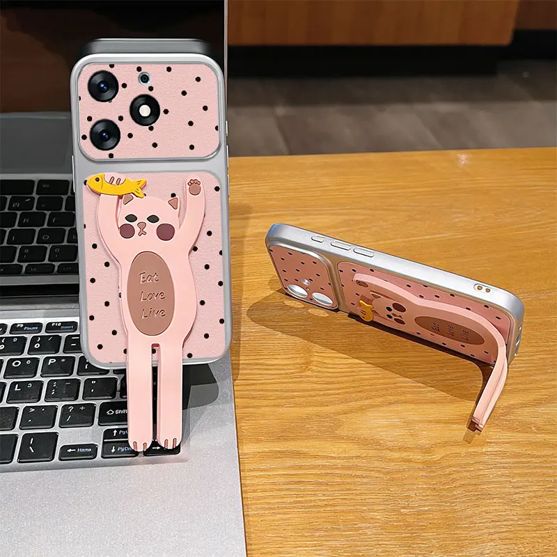 3D Cartoon Polka Dots Dog Soft TPU Case with Foldable Kickstand Cover