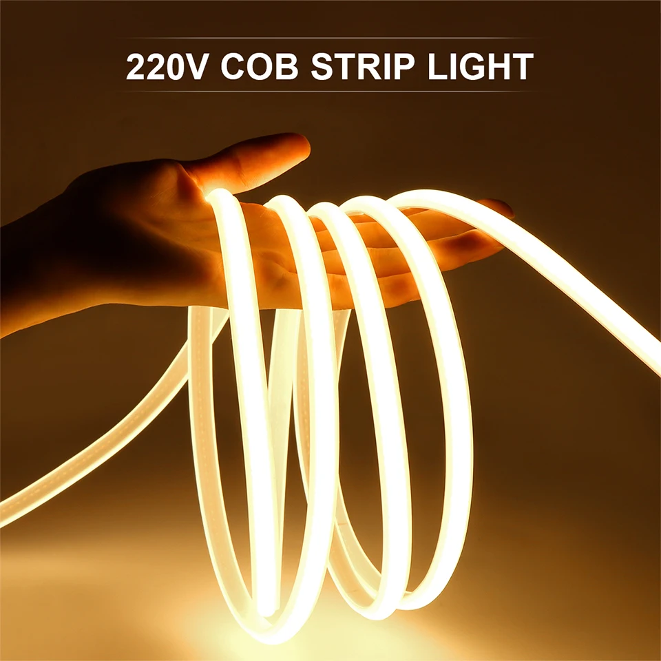 230V 220V LED Strip COB Light With EU Power Plug Home Decoration Lamp Wall / Corridor Under Cabinet Lighting Strips Waterproof