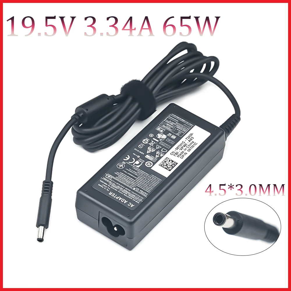 Laptop Charger Adapter 19.5V 3.34A 65W 4.5*3.0mm for Dell Inspiron