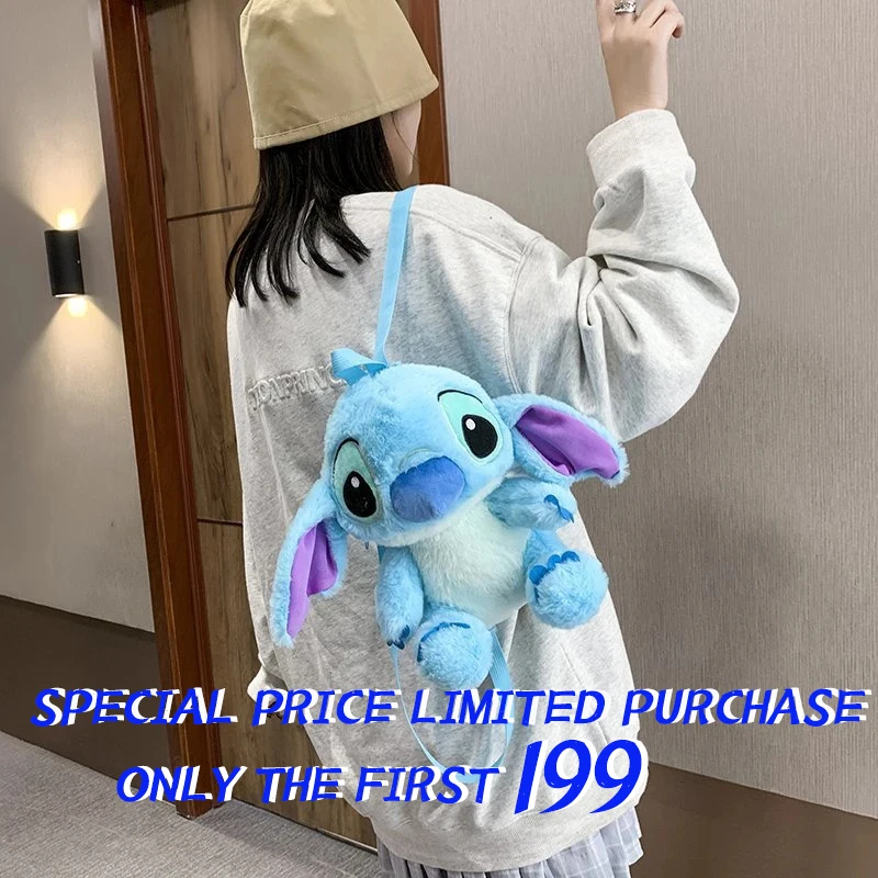 Genuine Disney Stitch Plush Backpack Cute Anime Figure Stuffed Doll Kawaii Stitch Toy Children Knapsack Kindergarten School Bag inflatables pvc colorful dolphin shape hammers inflatable sticks activity props dolphins toy kindergarten children outdoor game