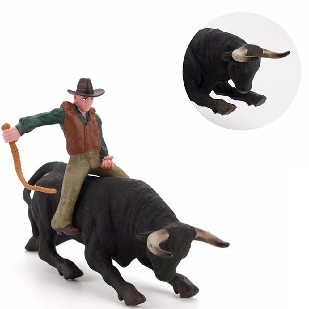Accesorios de escena, modelo de personaje de juguete de regalos para niños, modelo de toro de Rodeo de PVC, juguetes de animales, Jinete de toro| | - AliExpress