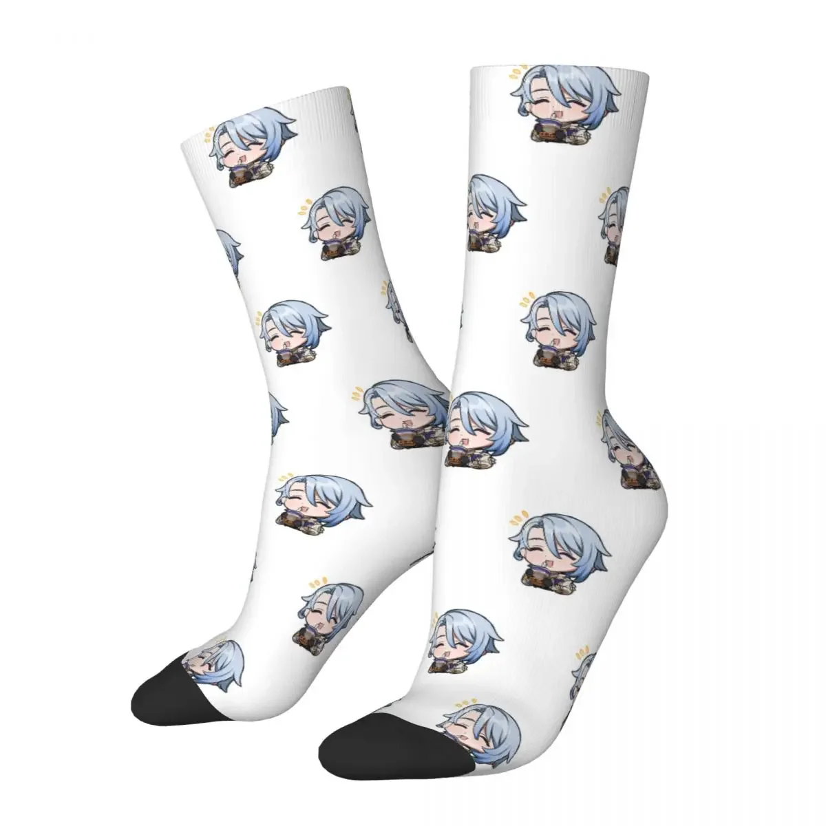 

Casual Chibi Ayato Enjoying His Boba Genshin Impact Soccer Socks Polyester Novelty Street Style Socks for Unisex