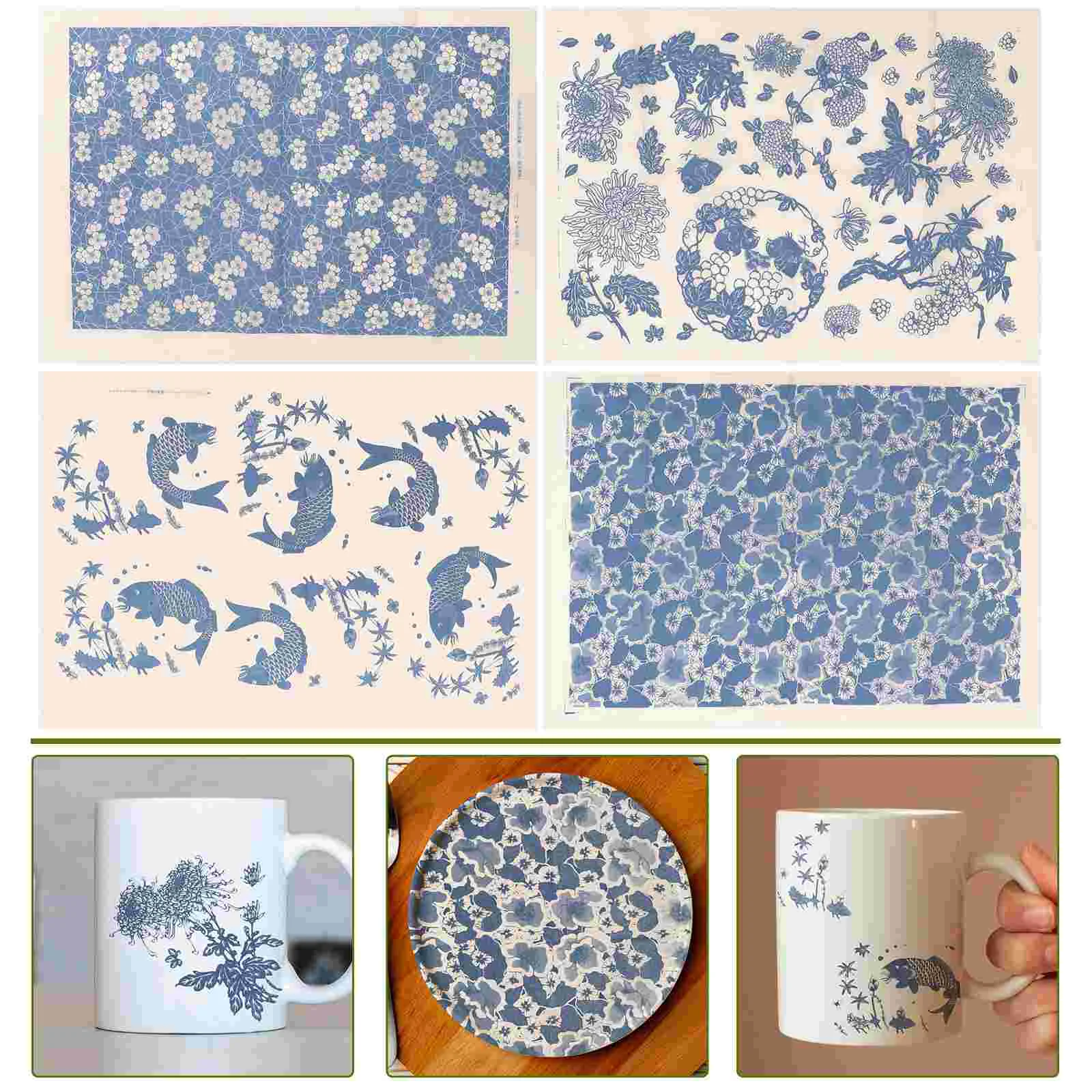 

Ceramic Decals Pottery Ceramics Clay Transfer Paper Chinese Underglaze Potterying Flower Printing Blue Porcelain Sticker