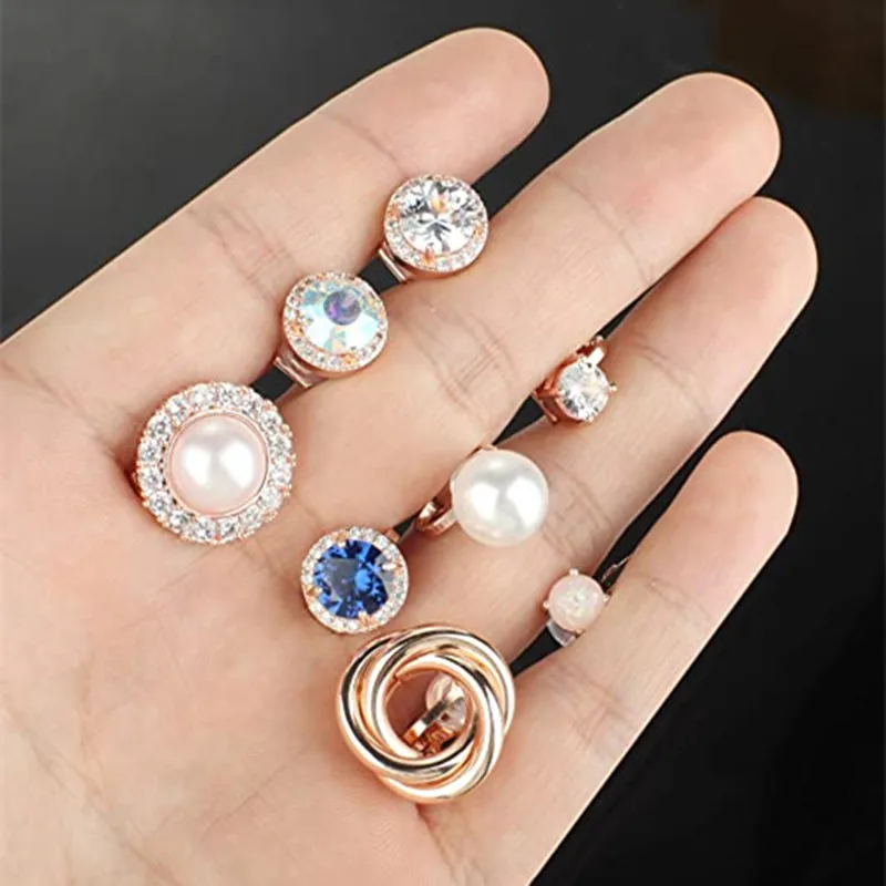 1Pair Simulated Pearl Clip On Earring Stud Cz Non Pierced Earring For Women Ear Clip Fake Piercing Earring Ear Cuff No Piercing