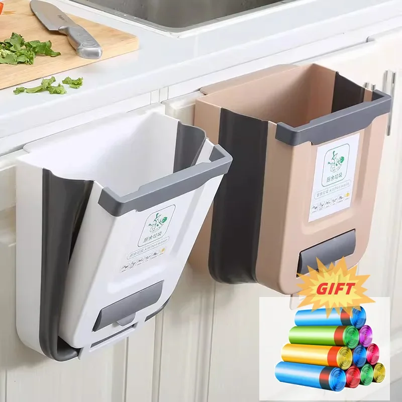 Kitchen Classified Hanging Trash Can Wall Mounted Folding Trash Can Home Cabinet Hanging Storage Kitchen Accessories trash can