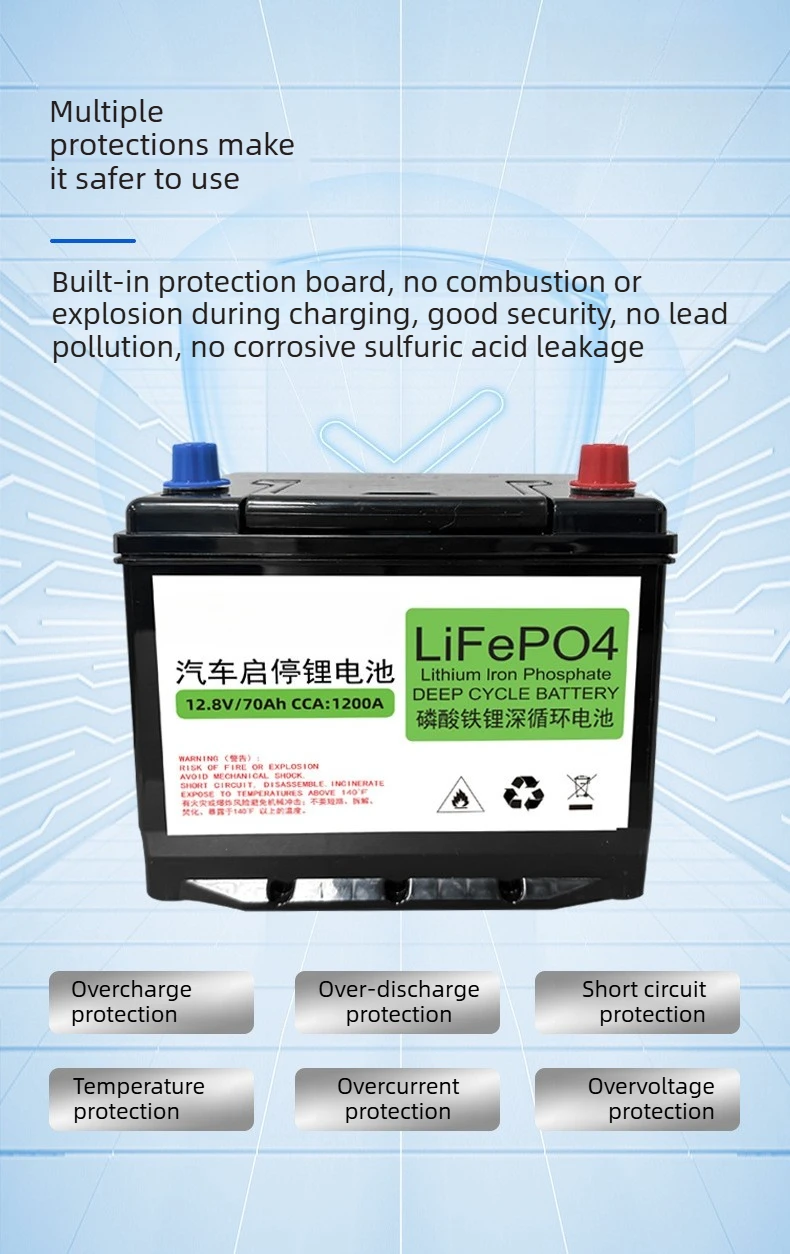 12V LiFePO4 80Ah Car Universal Battery High Capacity Maintenance-Free Start Stop
