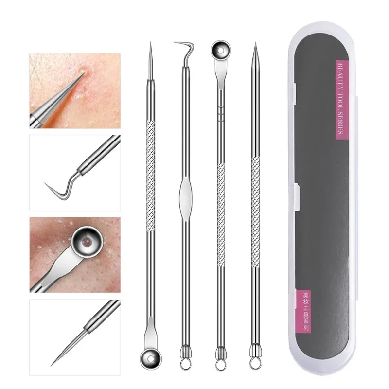 Blackhead Remover Acne Remover 4Pcs/Set Blackhead Comedone Acne Pimple Belmish Extractor Vacuum Blackhead Remover Tool Spoon Rose Gold For Face Skin Care Tool