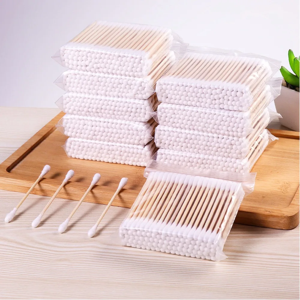 100 Pcs 100% Cotton Chlorine-Free Cotton Swabs Buds Ear Stick Hypoallergenic Wooden Q-Tip Daily Cleaning cotton swabs wood cotton swabs disposable cotton swabs