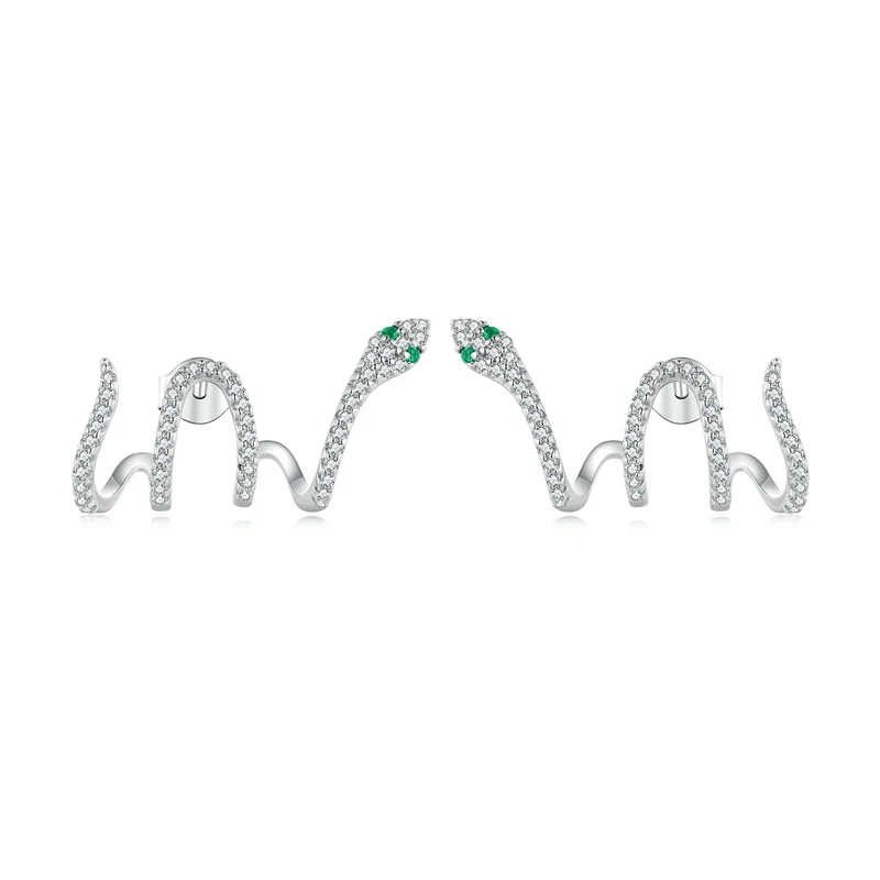 עגילי נחש לנשים מכסף סטרלינג 925 של WOSTU, עם שכבות מרובות של זירקונים ירוקים ועיצוב ייחודי לתכשיטי חתונה