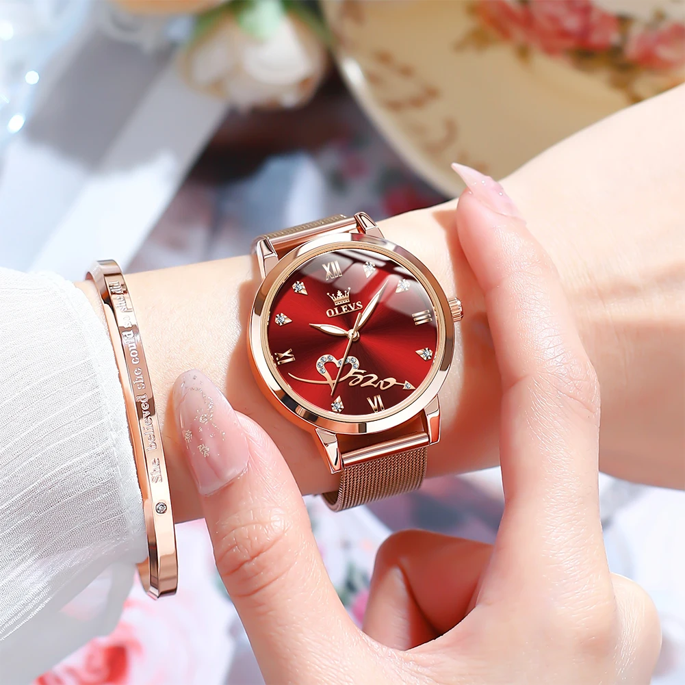 OLEVS 5530 Woman Watch Luxury Waterproof Quartz Ladies Dress Wristwatch Heart Shape Diamond Milanese Steel Strap Watch For Women