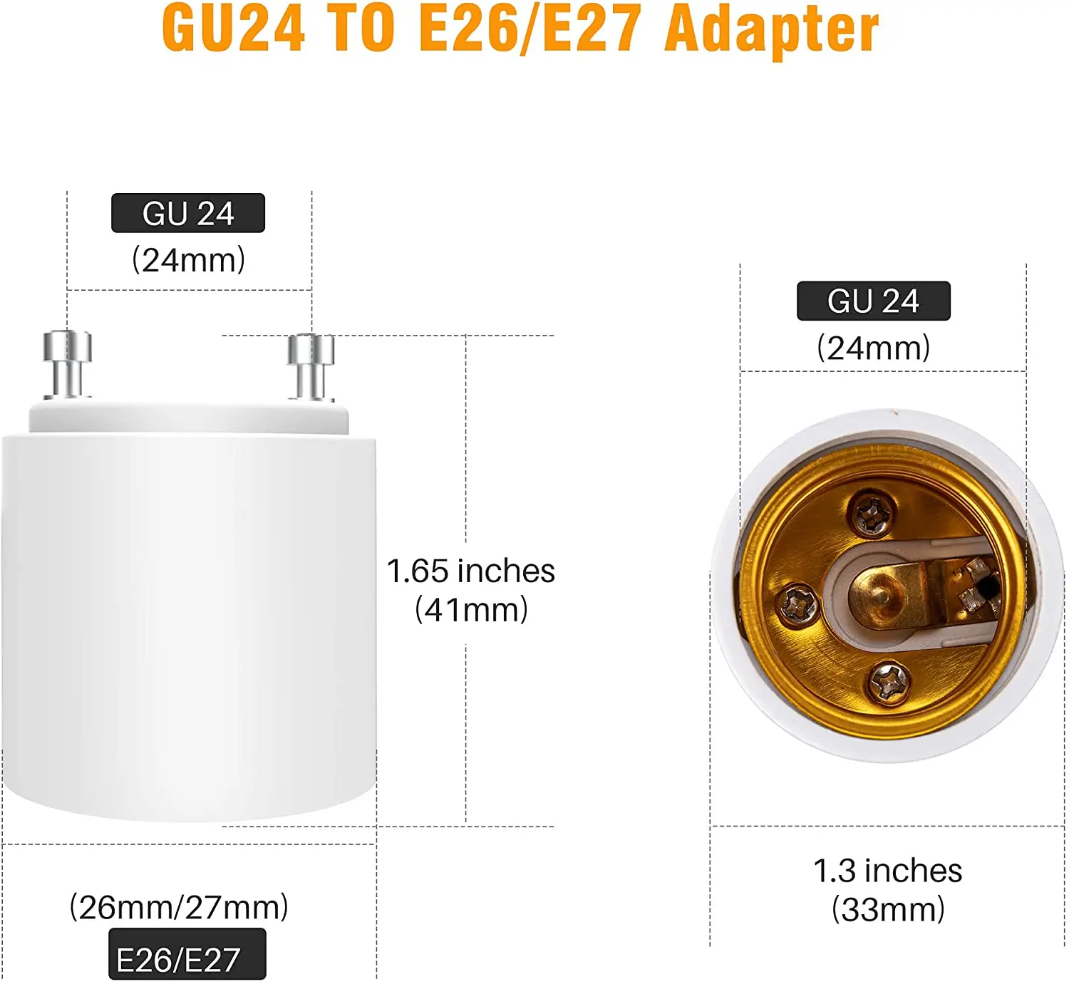 2pcs/lot GU24 to E27 E26 convertor PBT Material Bulb Base Adaptor Copper contact 60W Heat Resistant Up to 392℉ Fire Resistant